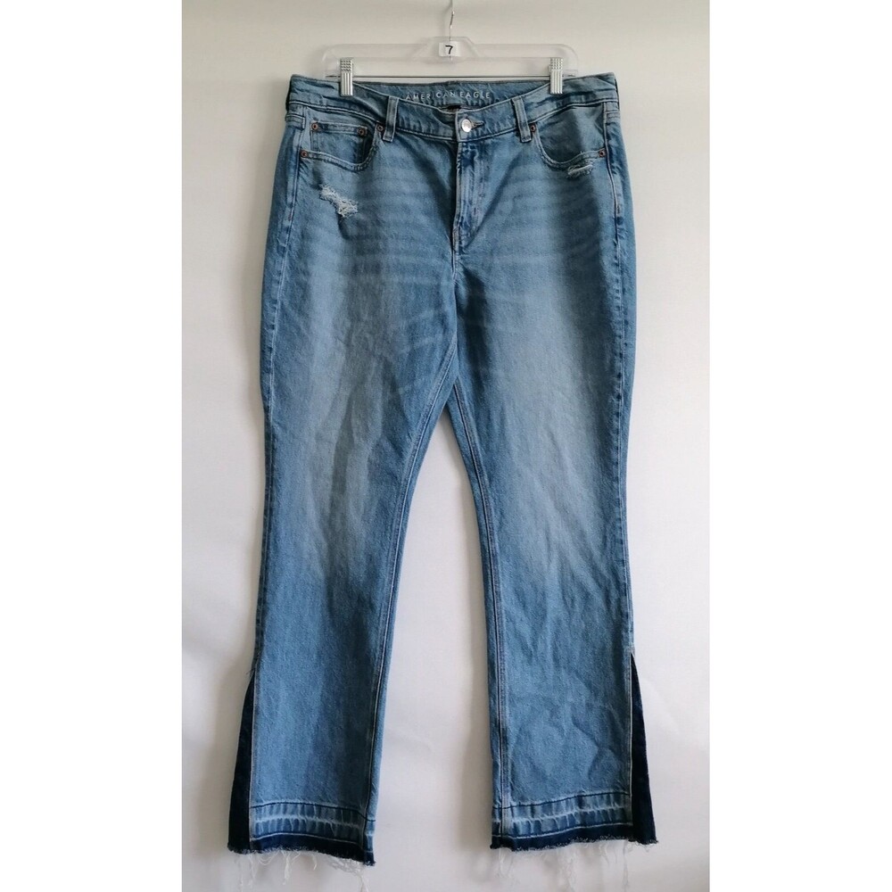 American Eagle Outfitters Womens Blue Skinny Kick Distressed Bootcut Jeans Sz 16